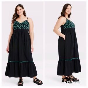 AVA & VIV Cotton Sleeveless Embroidered Bodice Maxi Dress